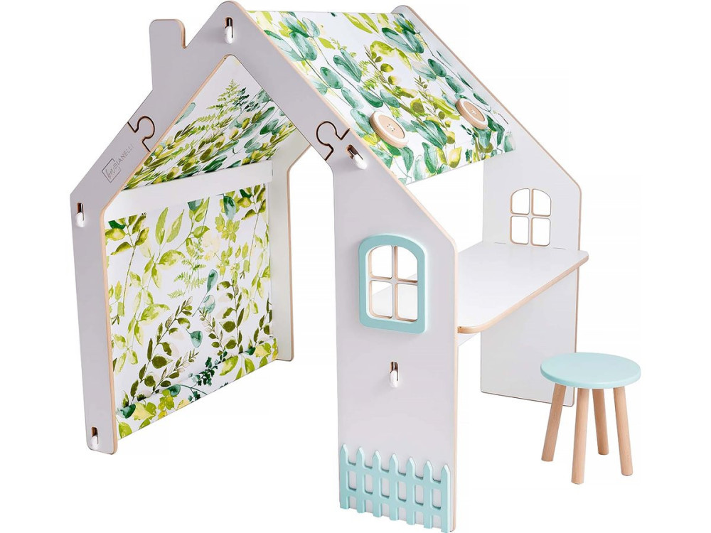 Holzhaus für Kinder "Bianelli" mit Schreibtisch - 114 x 93 x 120 cm - Weiß / Mintfarben