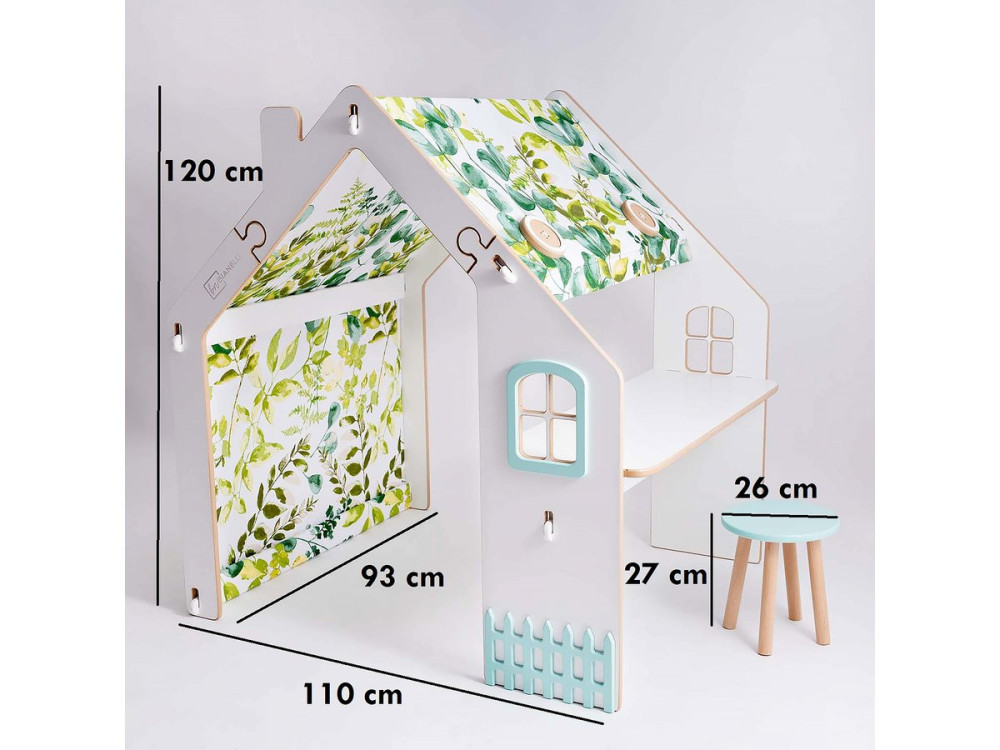Holzhaus für Kinder "Bianelli" mit Schreibtisch - 114 x 93 x 120 cm - Weiß / Mintfarben