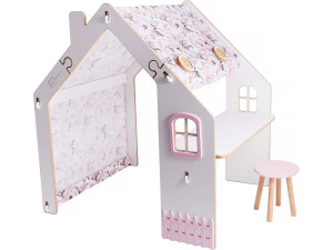 Holzhaus für Kinder "Bianelli" mit Schreibtisch - 114 x 93 x 120 cm - Weiß /Rosa