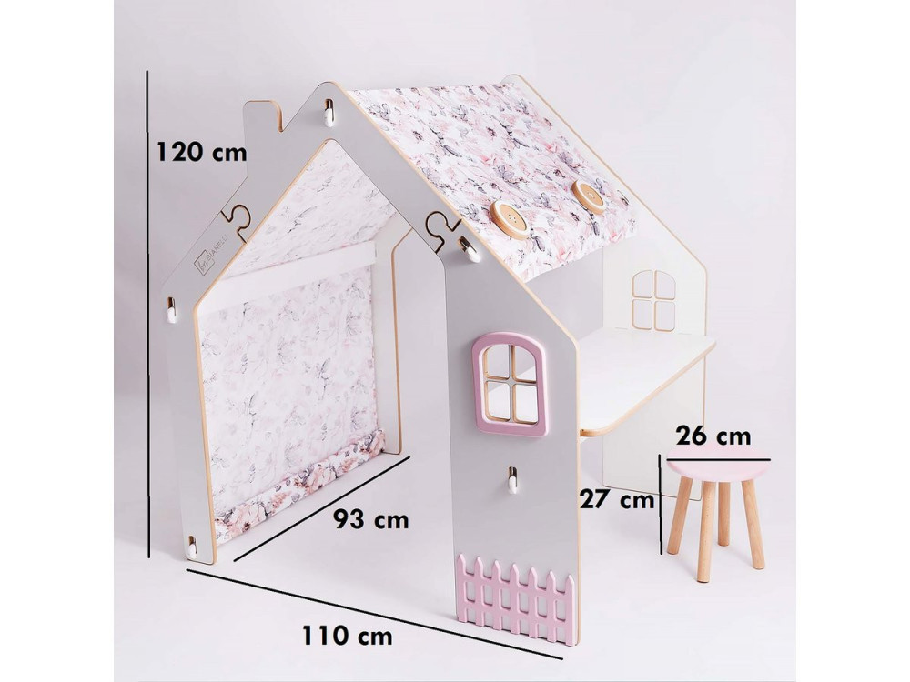 Holzhaus für Kinder "Bianelli" mit Schreibtisch - 114 x 93 x 120 cm - Weiß /Rosa
