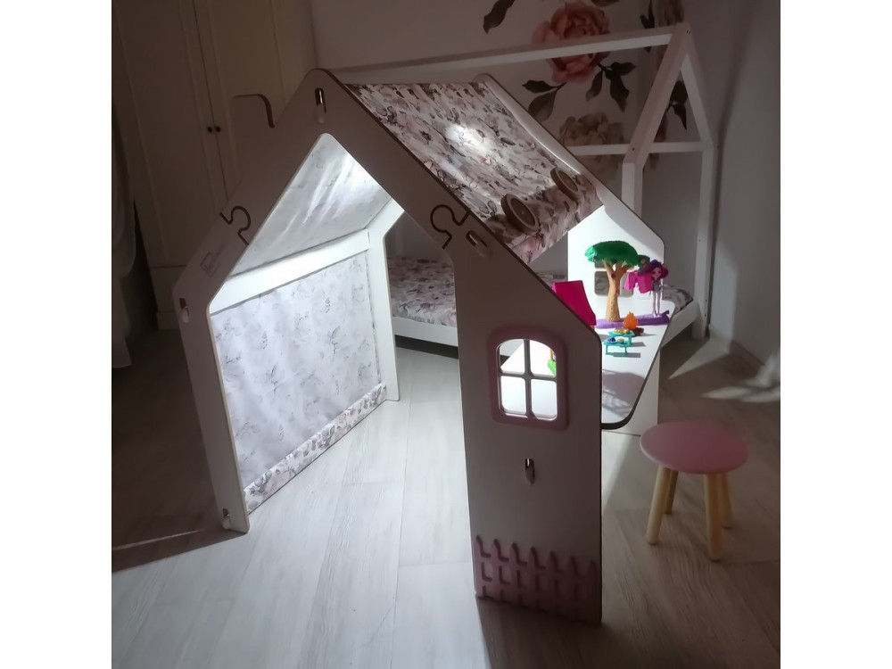 Holzhaus für Kinder "Bianelli" mit Schreibtisch - 114 x 93 x 120 cm - Weiß /Rosa