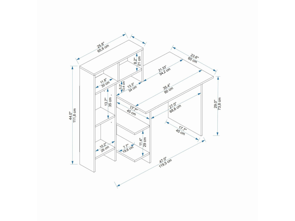 Holzschreibtisch "Bugra" - 135 x 60 x 111 cm - Weiß