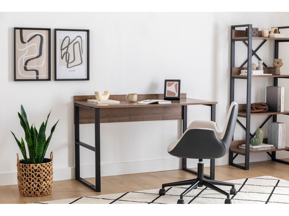 Holzschreibtisch „Rana“ – 120 x 75 x 60 cm – Nussbaum, Schwarz
