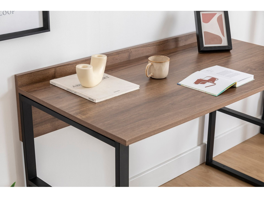 Holzschreibtisch „Rana“ – 120 x 75 x 60 cm – Nussbaum, Schwarz