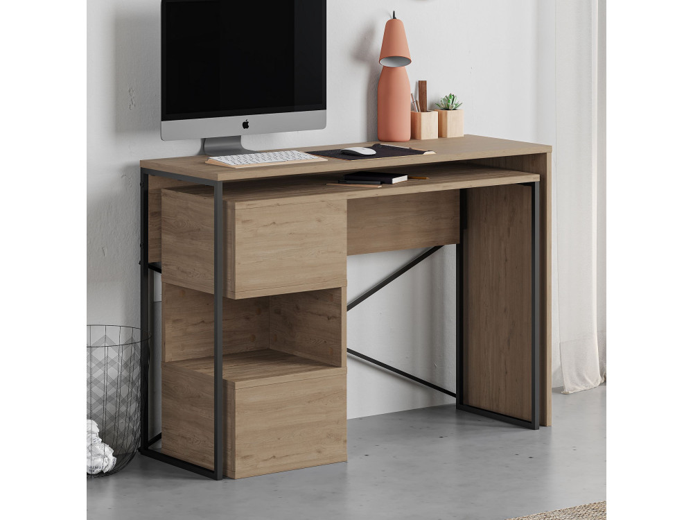 Modularer Holzschreibtisch "Badau" - 110 x 102 x 77 cm - Braun