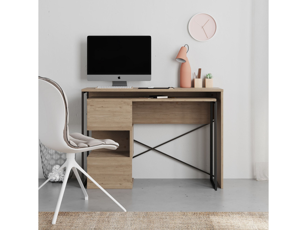 Modularer Holzschreibtisch "Badau" - 110 x 102 x 77 cm - Braun