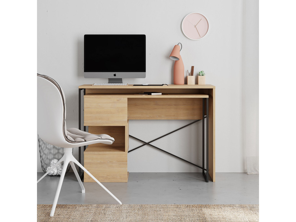 Modularer Holzschreibtisch "Badau" - 110 x 102 x 77 cm - Beige