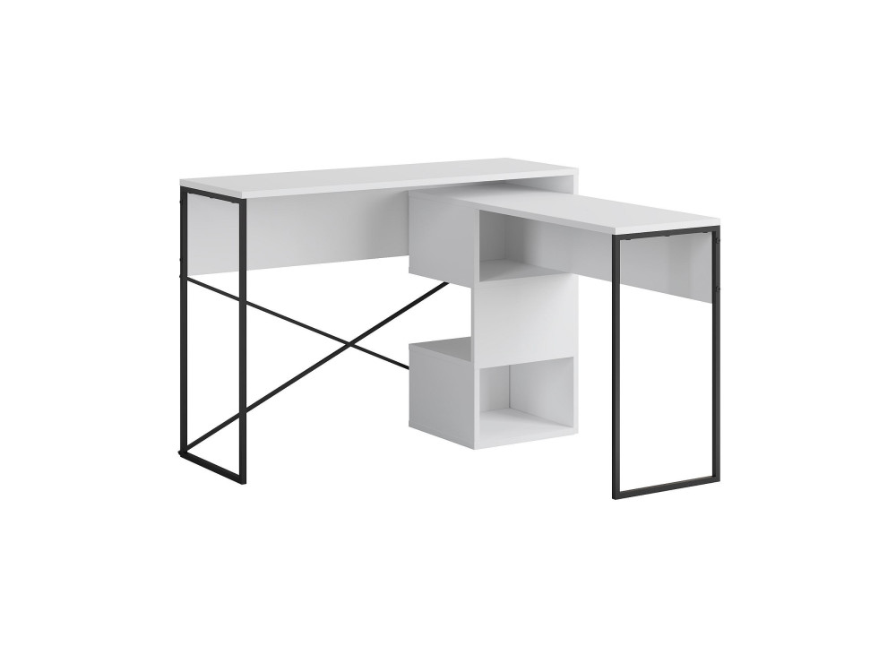 Modularer Holzschreibtisch "Badau" - 110 x 102 x 77 cm - Weiß