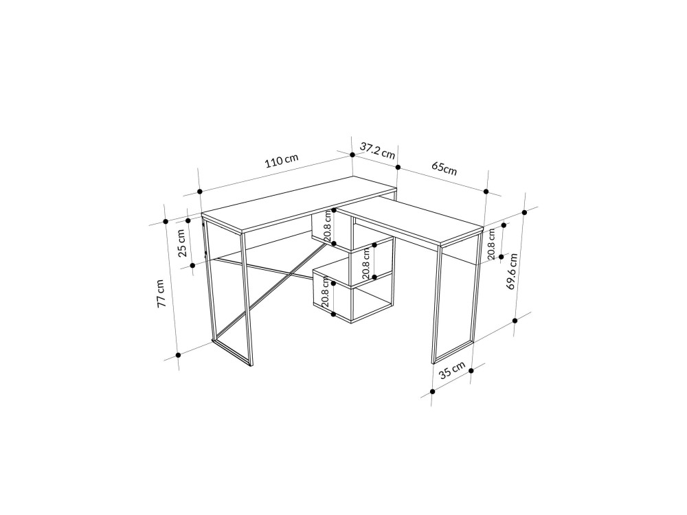 Modularer Holzschreibtisch "Badau" - 110 x 102 x 77 cm - Grau