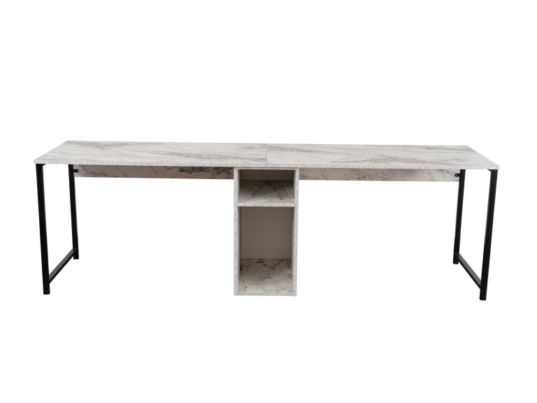 Doppelschreibtisch mit 2 Holzregalen "Twin" - 240 x 60 x 74 cm - Weiß marmoriert