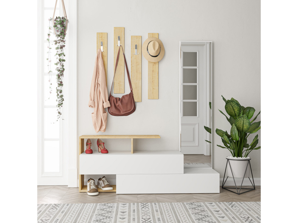 Flurmöbel mit Holzspiegel "Ramda" - 137 x 35 x 154 cm - Beige