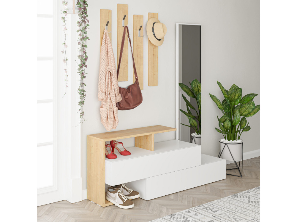Flurmöbel mit Holzspiegel "Ramda" - 137 x 35 x 154 cm - Beige
