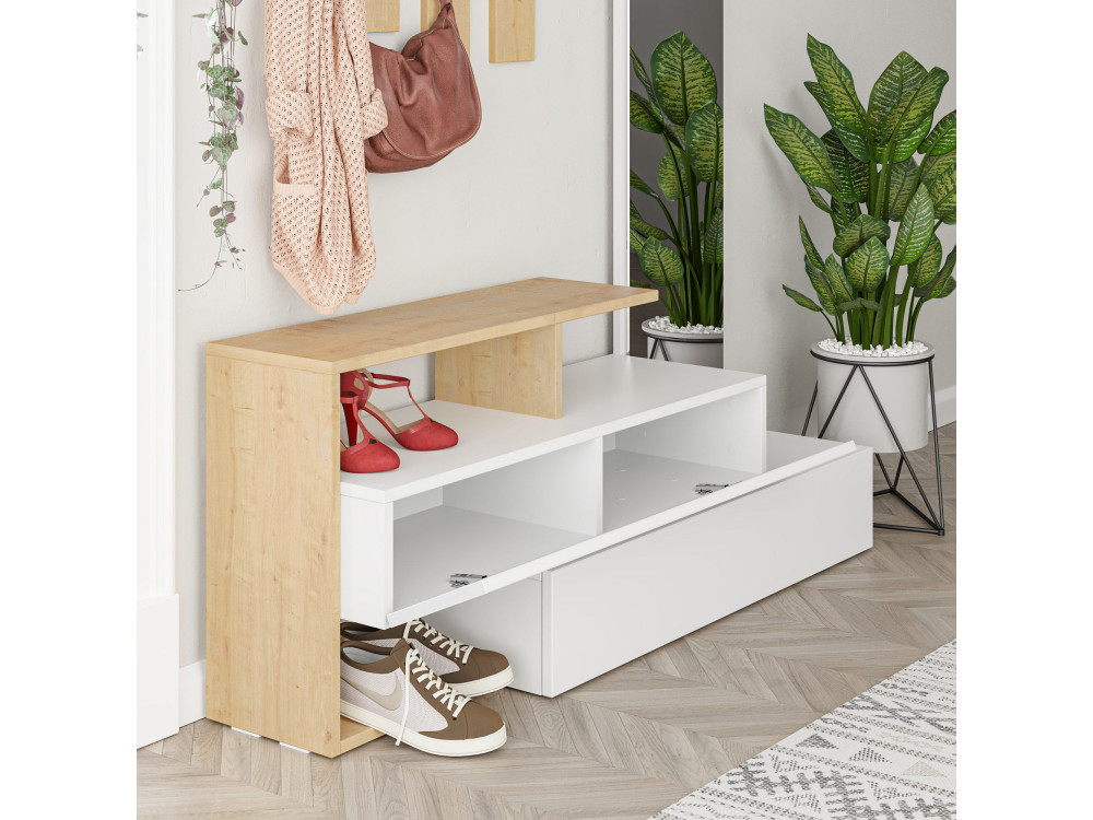 Flurmöbel mit Holzspiegel "Ramda" - 137 x 35 x 154 cm - Beige