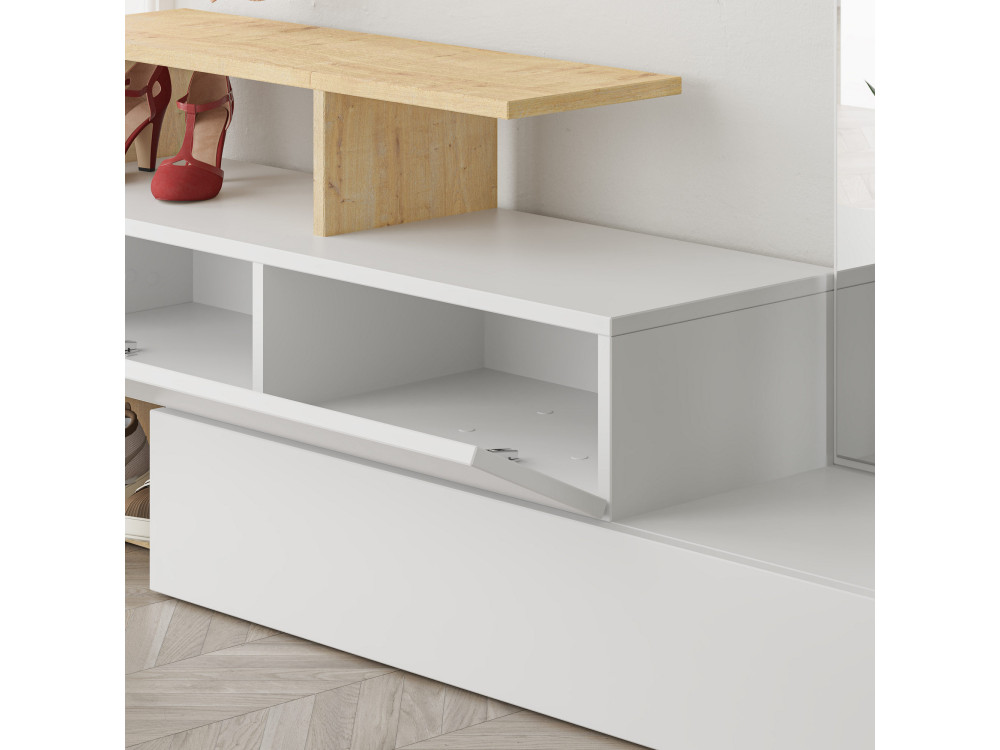 Flurmöbel mit Holzspiegel "Ramda" - 137 x 35 x 154 cm - Beige