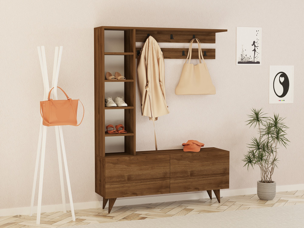 Holz-Flurkommode „Hale“ – 120 x 32 x 161 cm – Nussbaum