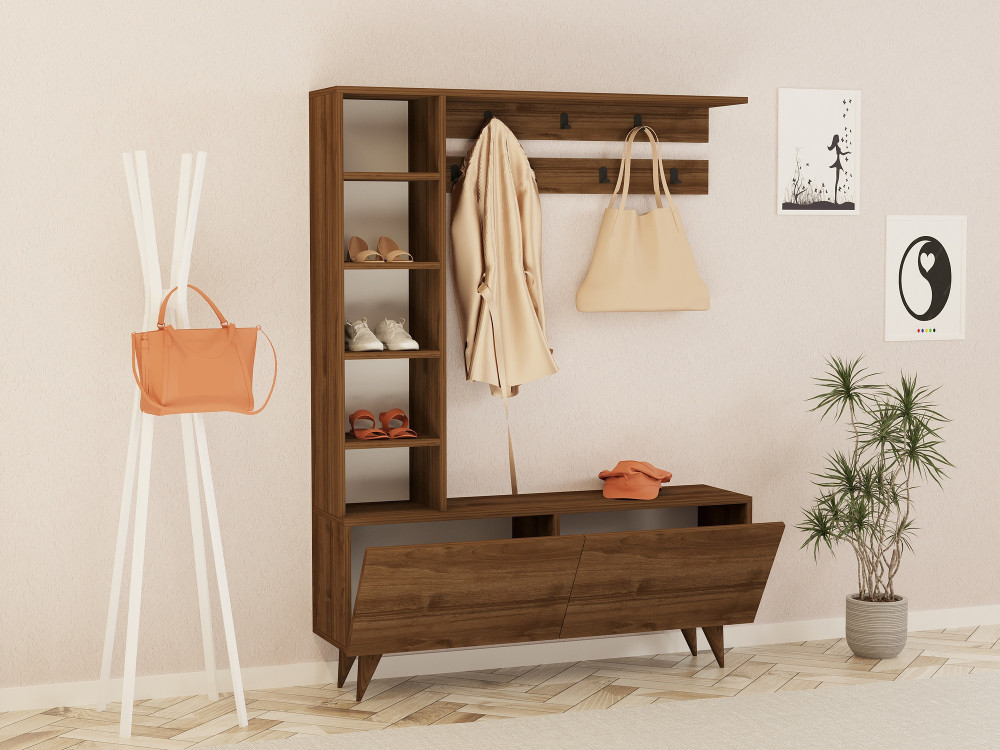 Holz-Flurkommode „Hale“ – 120 x 32 x 161 cm – Nussbaum
