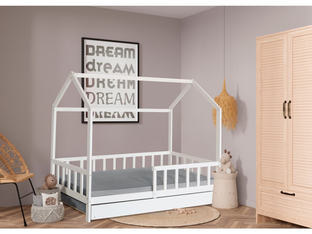 Kinderhausbett mit Schublade "Paloma" - 90 x 190 cm - Weiß