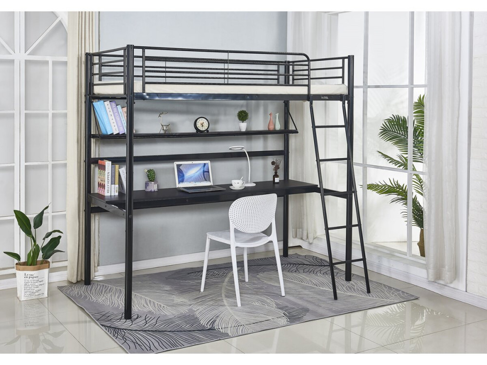Hochbett mit Schreibtisch "Alona" - 90 x 190 cm - Schwarz
