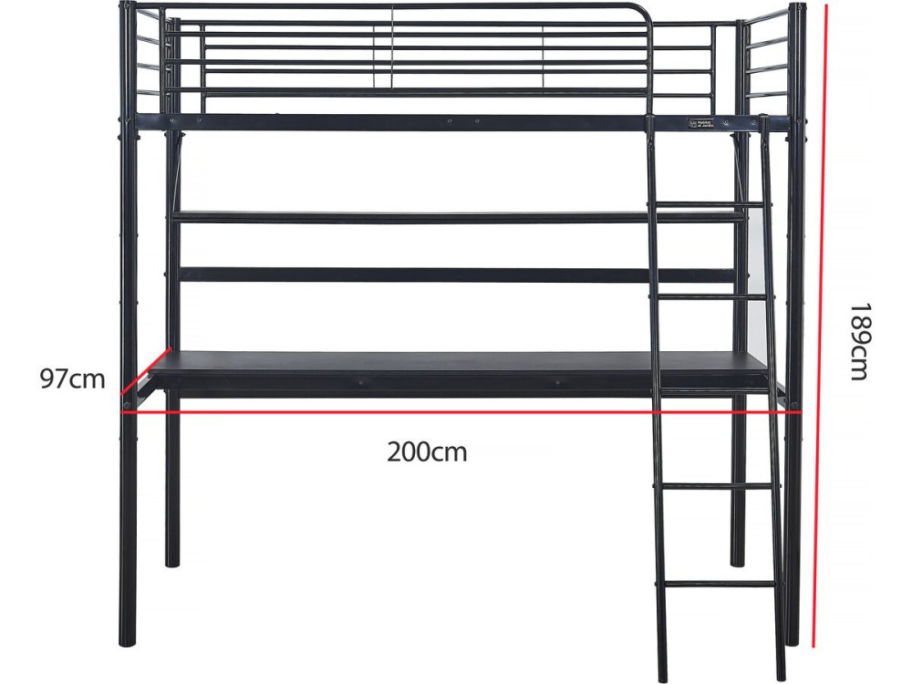 Hochbett mit Schreibtisch "Alona" - 90 x 190 cm - Schwarz