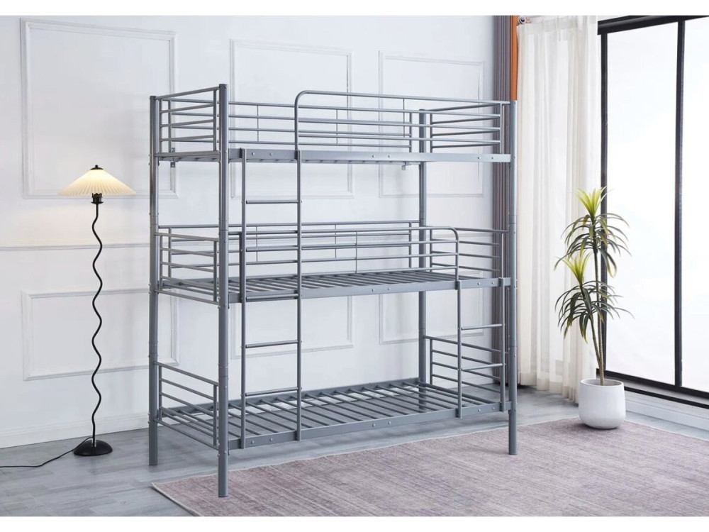 3-Etagenbett aus Metall "HAVIN" - 90 x 190 cm - Grau