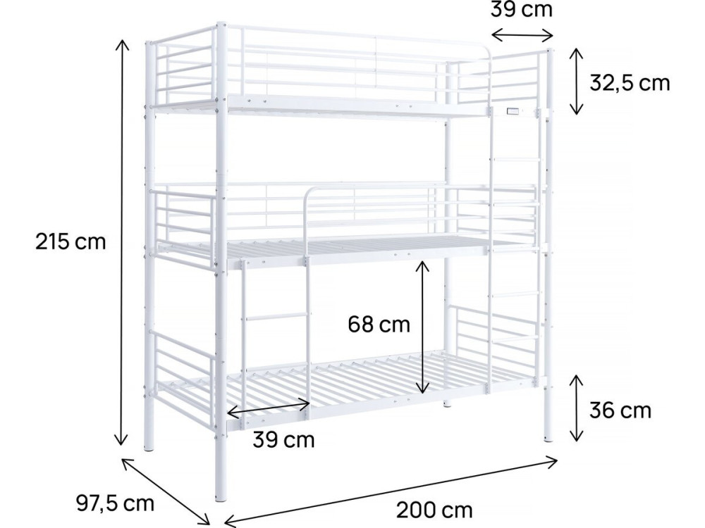 3-Etagen-Hochbett "HAVIN" - 90 x 190 cm - Weiß