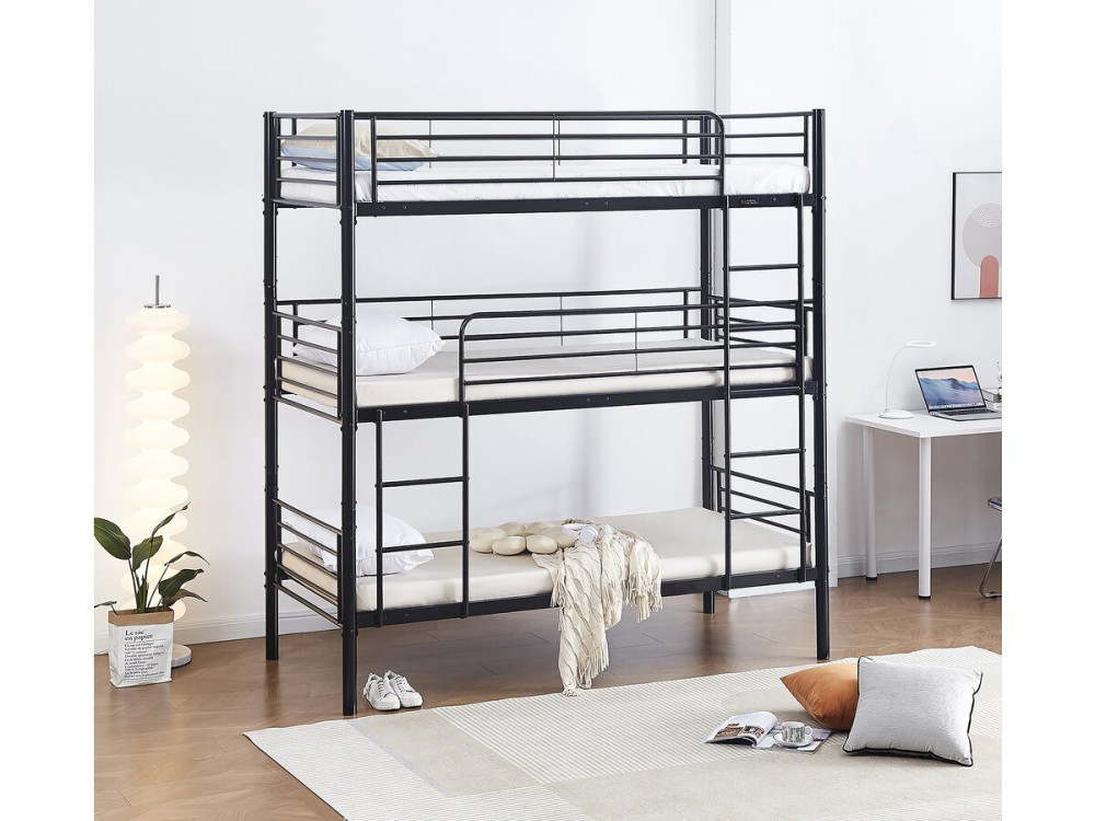 3-Etagenbett aus Metall "HAVIN" - 90 x 190 cm - Schwarz