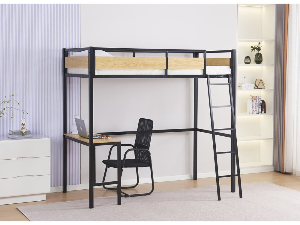 Hochbett mit Schreibtisch "Ethan" - 90 x 190 cm - Schwarz