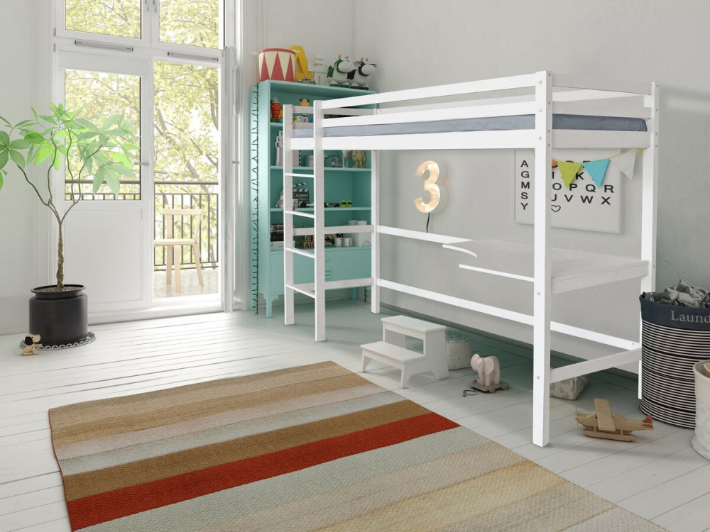 Kinderbett Mezzanine mit Schreibtisch "Angéla" 190 x 90 cm - Weiß
