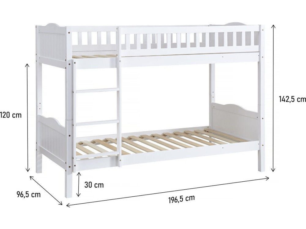 Kinder-Etagenbett "Gabriel" - Holz - Weiß - 90 x 190 cm