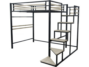 Hochbett aus Metall mit Treppe "LENA" - 140 x 200 cm - Schwarz