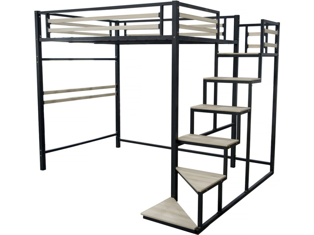 Hochbett aus Metall mit Treppe "LENA" - 140 x 200 cm - Schwarz