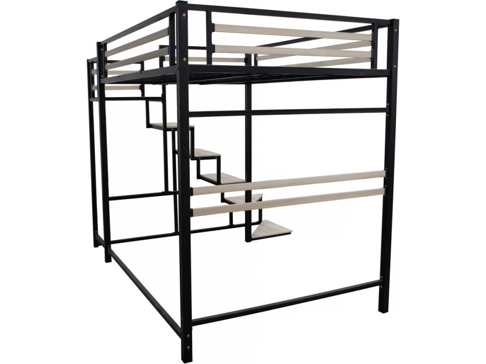Hochbett aus Metall mit Treppe "LENA" - 140 x 200 cm - Schwarz