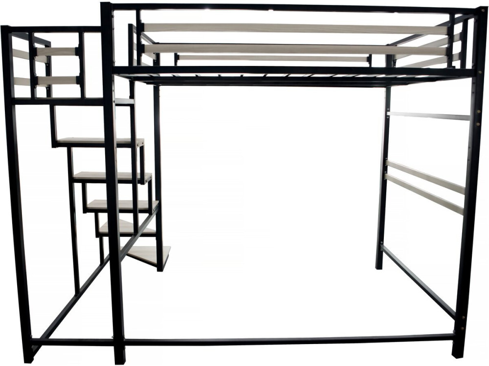 Hochbett aus Metall mit Treppe "LENA" - 140 x 200 cm - Schwarz