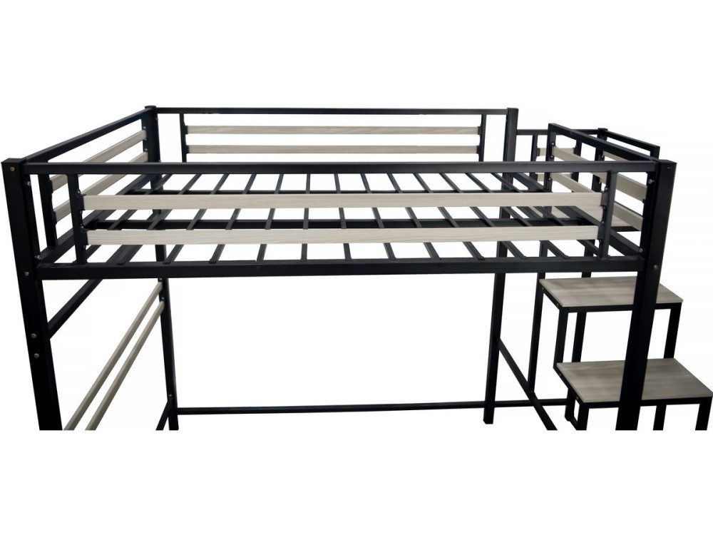 Hochbett aus Metall mit Treppe "LENA" - 140 x 200 cm - Schwarz