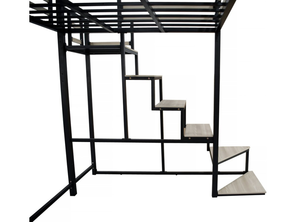 Hochbett aus Metall mit Treppe "LENA" - 140 x 200 cm - Schwarz