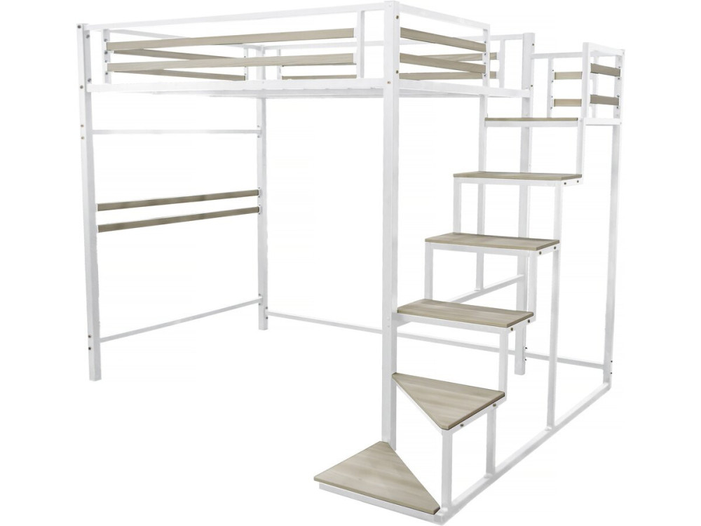 Metall-Hochbett mit Treppe "LENA" - 140 x 200 cm - Weiß