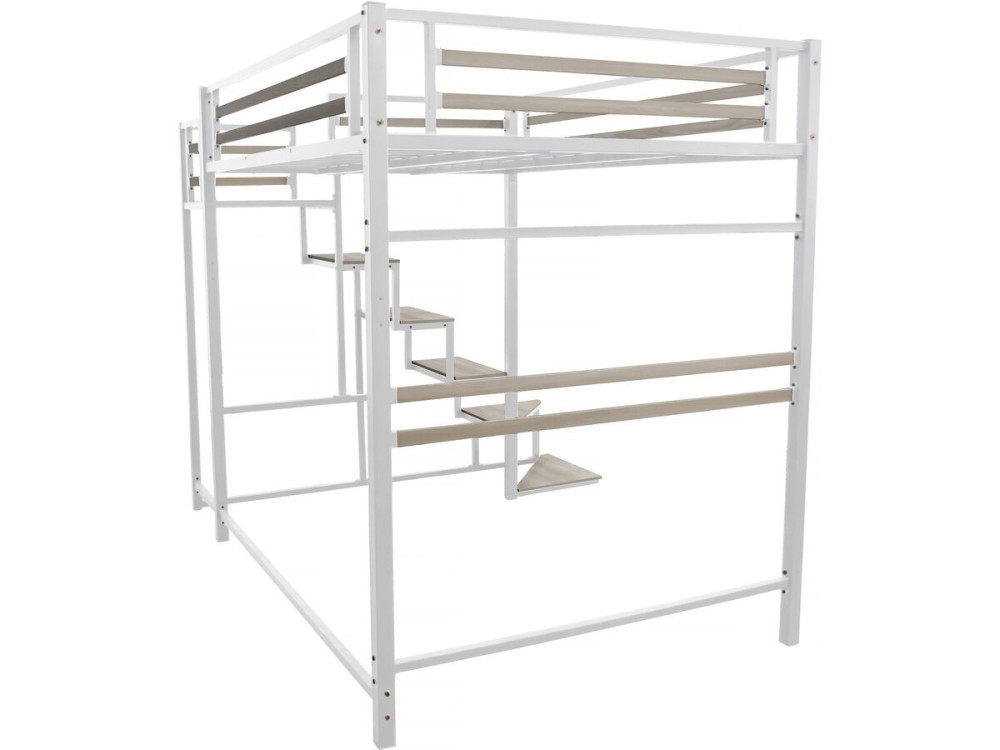 Metall-Hochbett mit Treppe "LENA" - 140 x 200 cm - Weiß