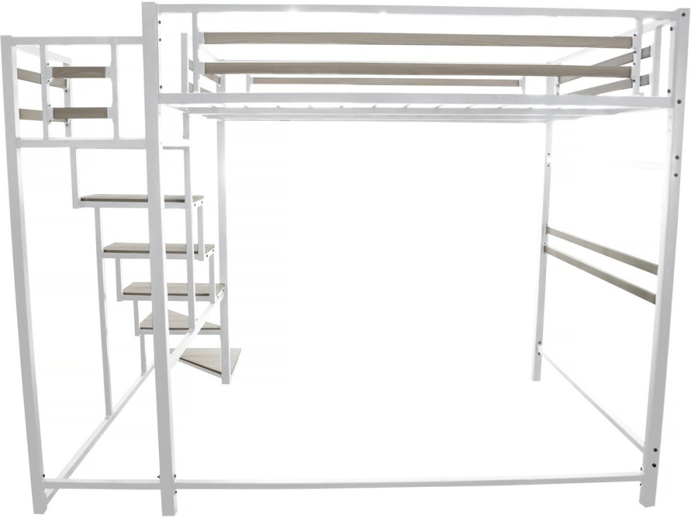Metall-Hochbett mit Treppe "LENA" - 140 x 200 cm - Weiß
