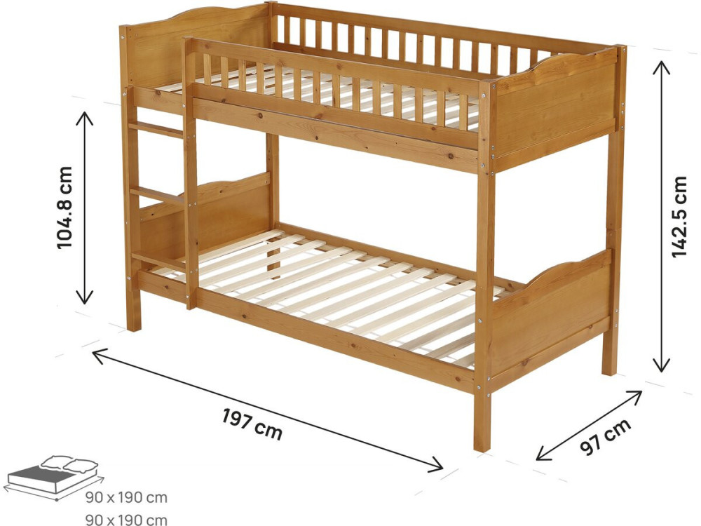 Etagenbett „Gabriel“ aus Holz – 90 x 190 cm – Braun