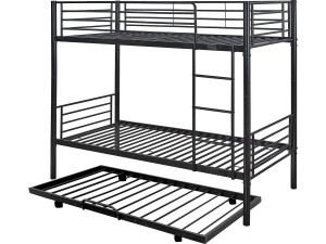 Etagenbett mit Ausziehbett „ADAM” – 90 x 190 cm – Metall – Schwarz