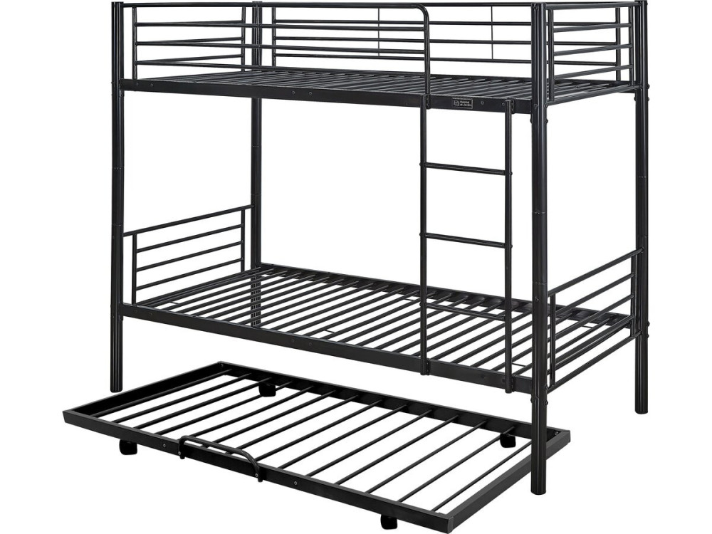 Etagenbett mit Ausziehbett „ADAM” – 90 x 190 cm – Metall – Schwarz