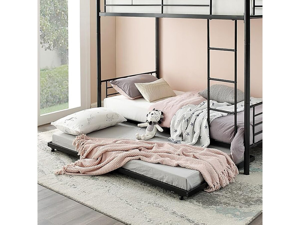 Etagenbett mit Ausziehbett „ADAM” – 90 x 190 cm – Metall – Schwarz