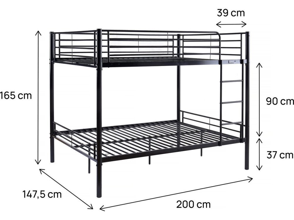 Doppel-Etagenbett "Adam" - Lattenrost inklusive - 140 x 190 cm - Schwarz