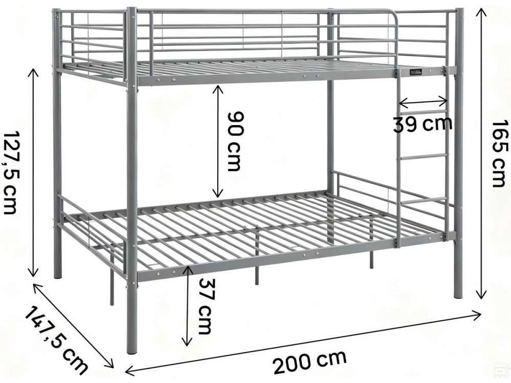 Doppelstockbett mit Bettkasten inklusive "Adam" - 140 x 190 cm - Grau