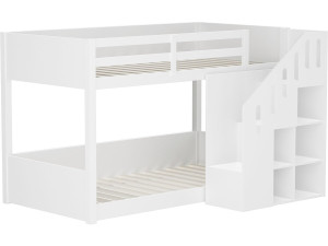 Holz-Etagenbett mit Treppe und Stauraum „Léana“ – 90 x 190 cm – Weiß