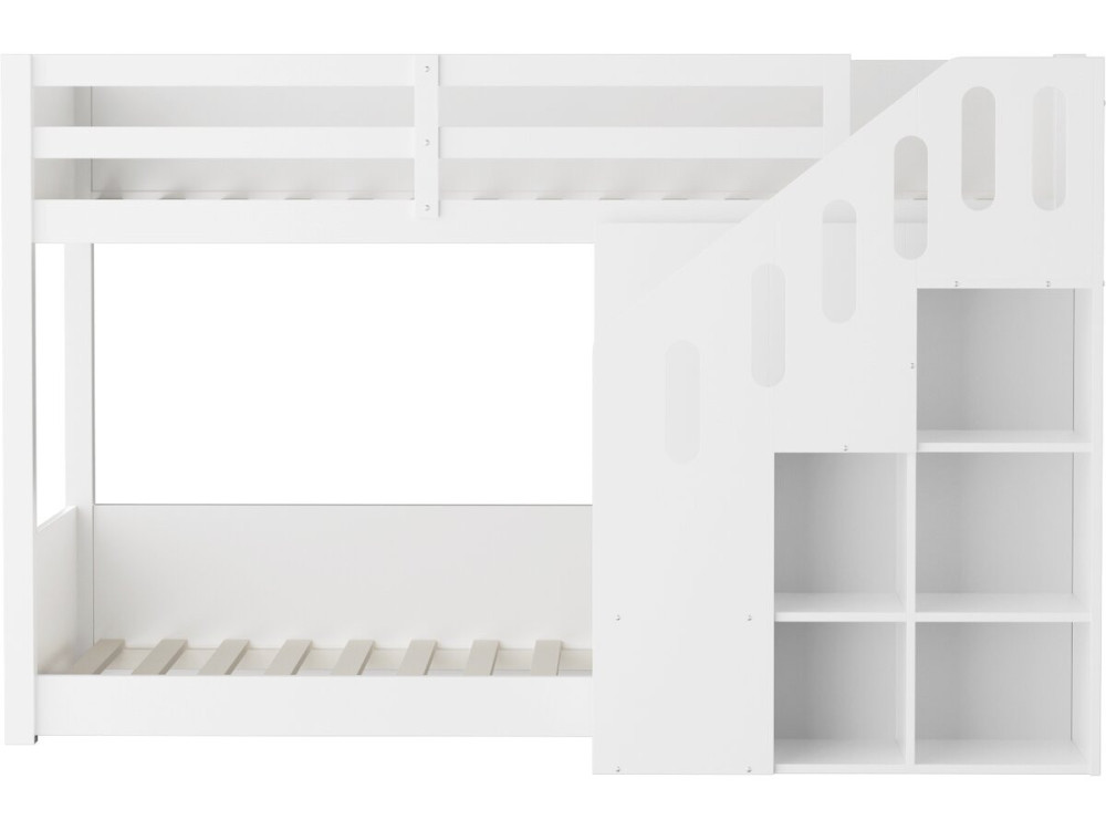 Holz-Etagenbett mit Treppe und Stauraum „Léana“ – 90 x 190 cm – Weiß