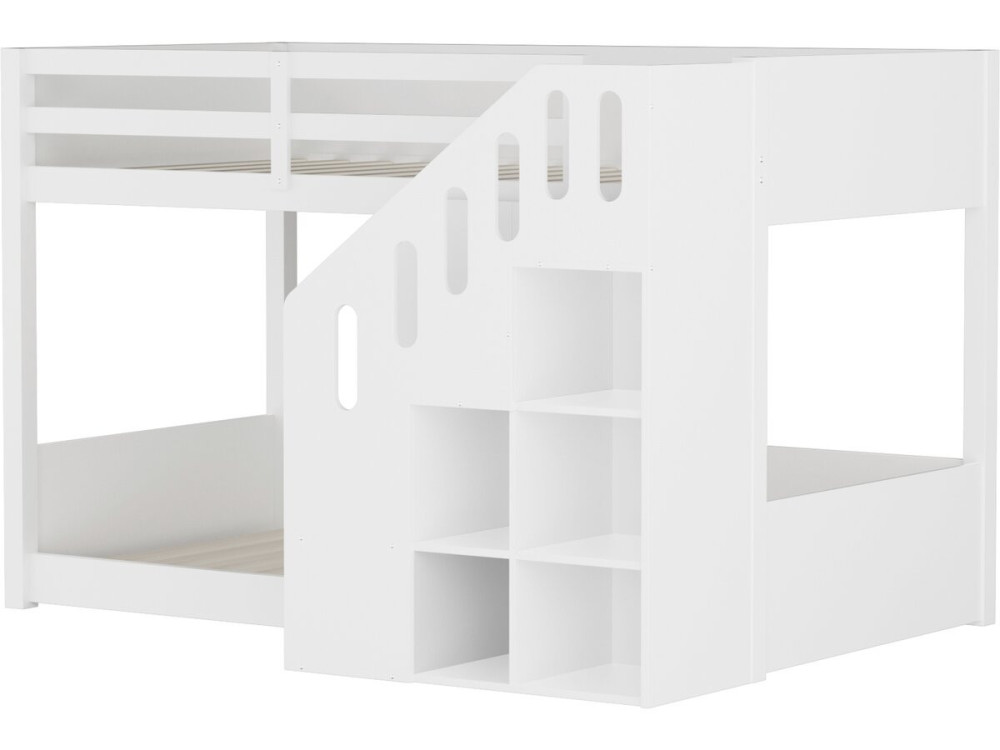 Holz-Etagenbett mit Treppe und Stauraum „Léana“ – 90 x 190 cm – Weiß