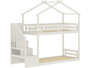 Etagenbett im Baumhausstil mit Holztreppe „Oriana“ – 90 x 190 cm – Beige
