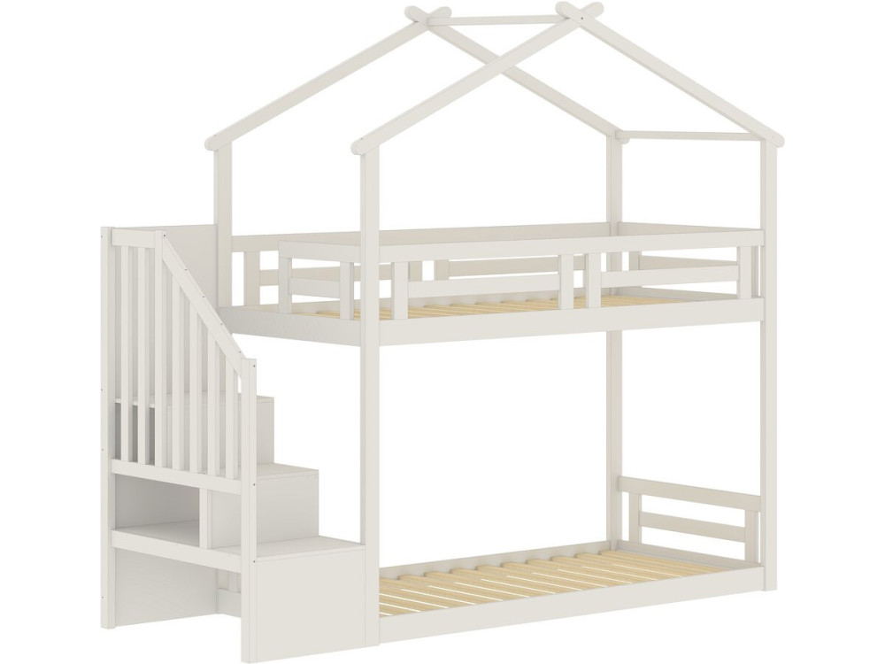 Etagenbett im Baumhausstil mit Holztreppe „Oriana“ – 90 x 190 cm – Beige