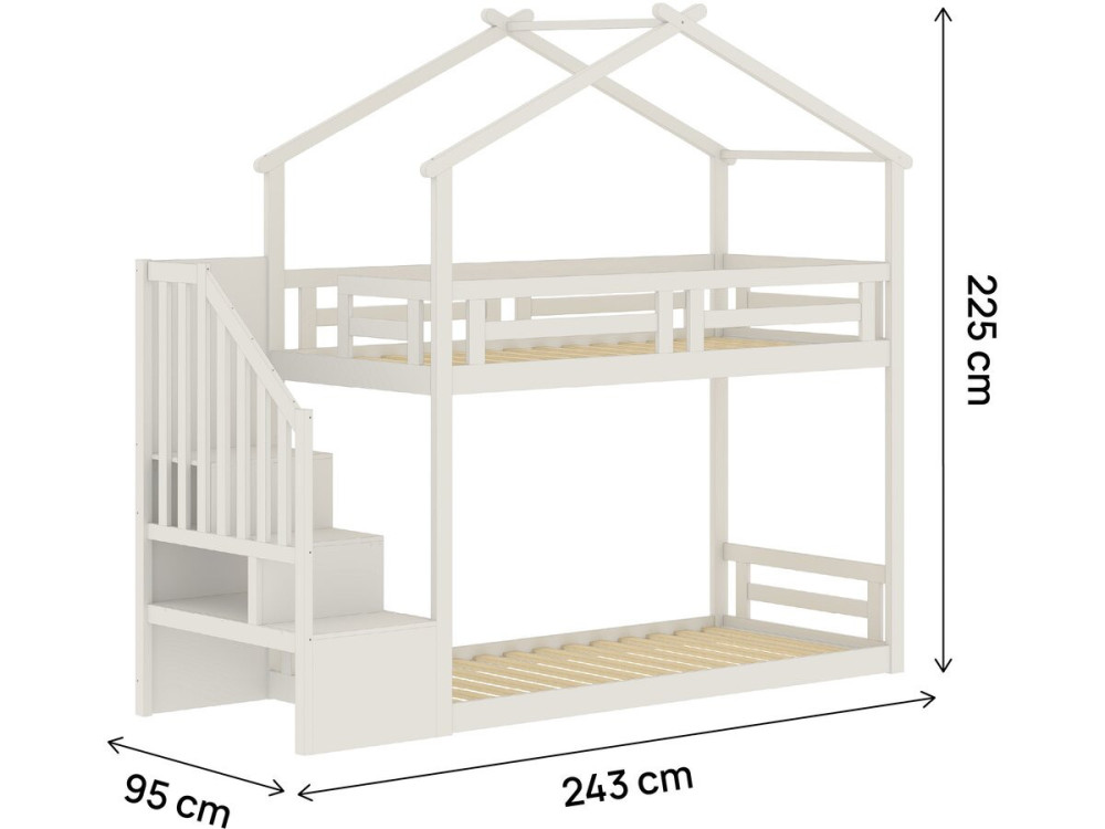 Etagenbett im Baumhausstil mit Holztreppe „Oriana“ – 90 x 190 cm – Beige